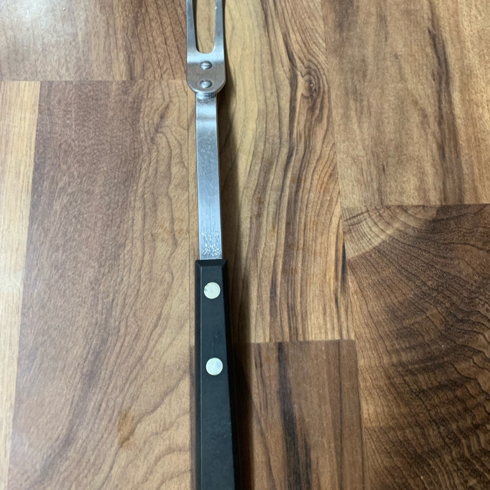 Vintage EKCO Forge Stainless USA Serving Meat Fork 11.5" Black Plastic Handle